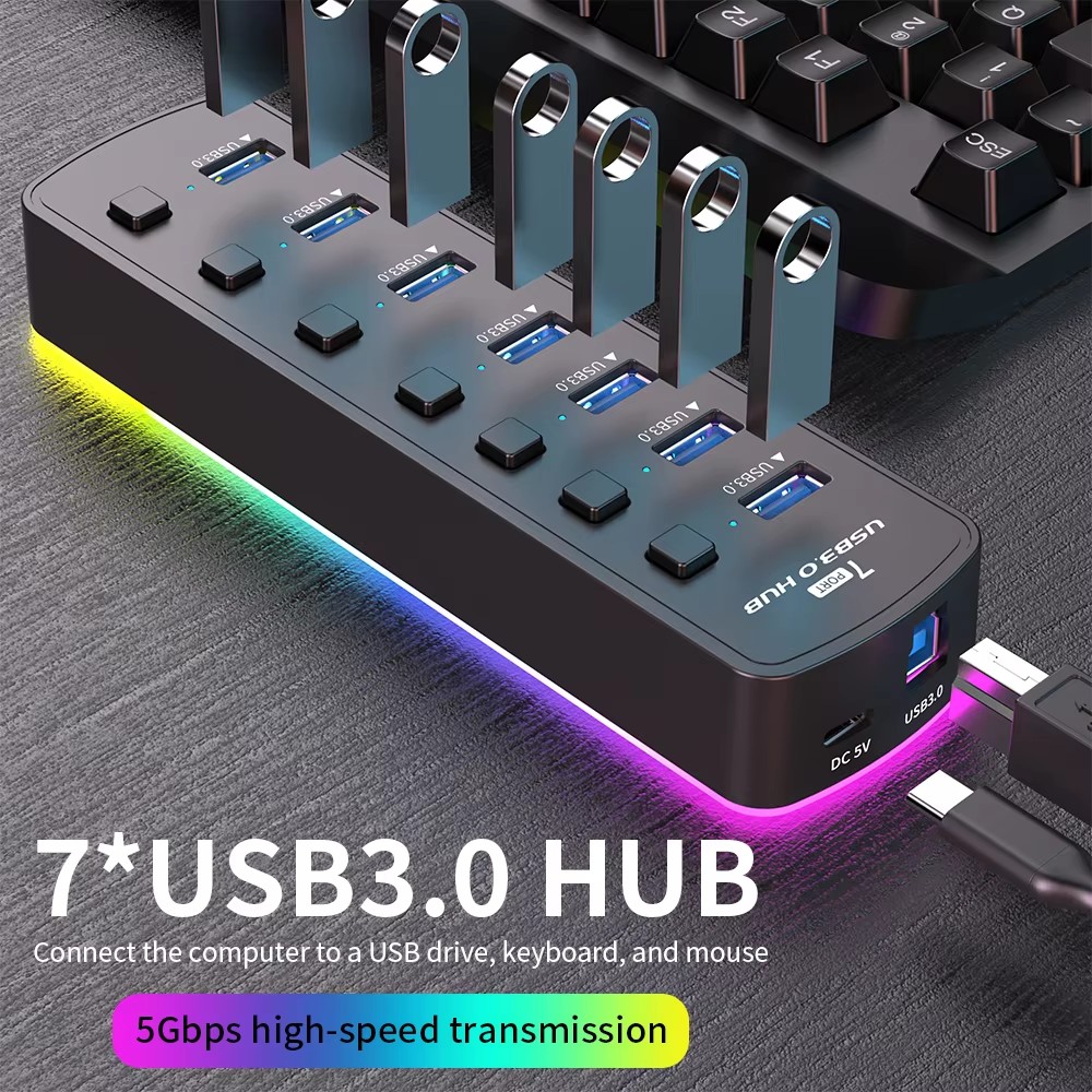 RGB USB 3.0 Hub 7 Ports Data P - Esports Gaming Splitter recension och pris