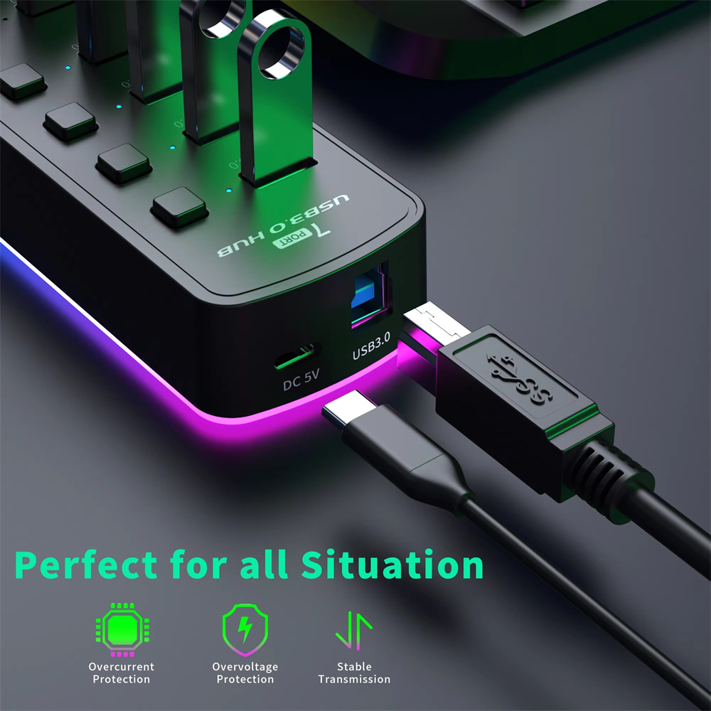 RGB USB 3.0 Hub 7 Ports Data P - Esports Gaming Splitter recension och pris
